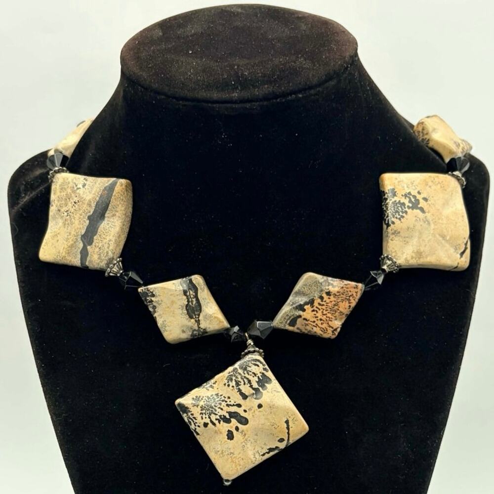Tan & Black Jasper Stone Necklace
